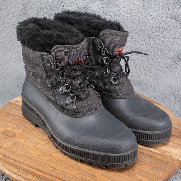 SOREL Black Nylon and Rubber Winter Boots Faux Fur Trimmed Felt Liners Womens 10 - Picture 1 of 8